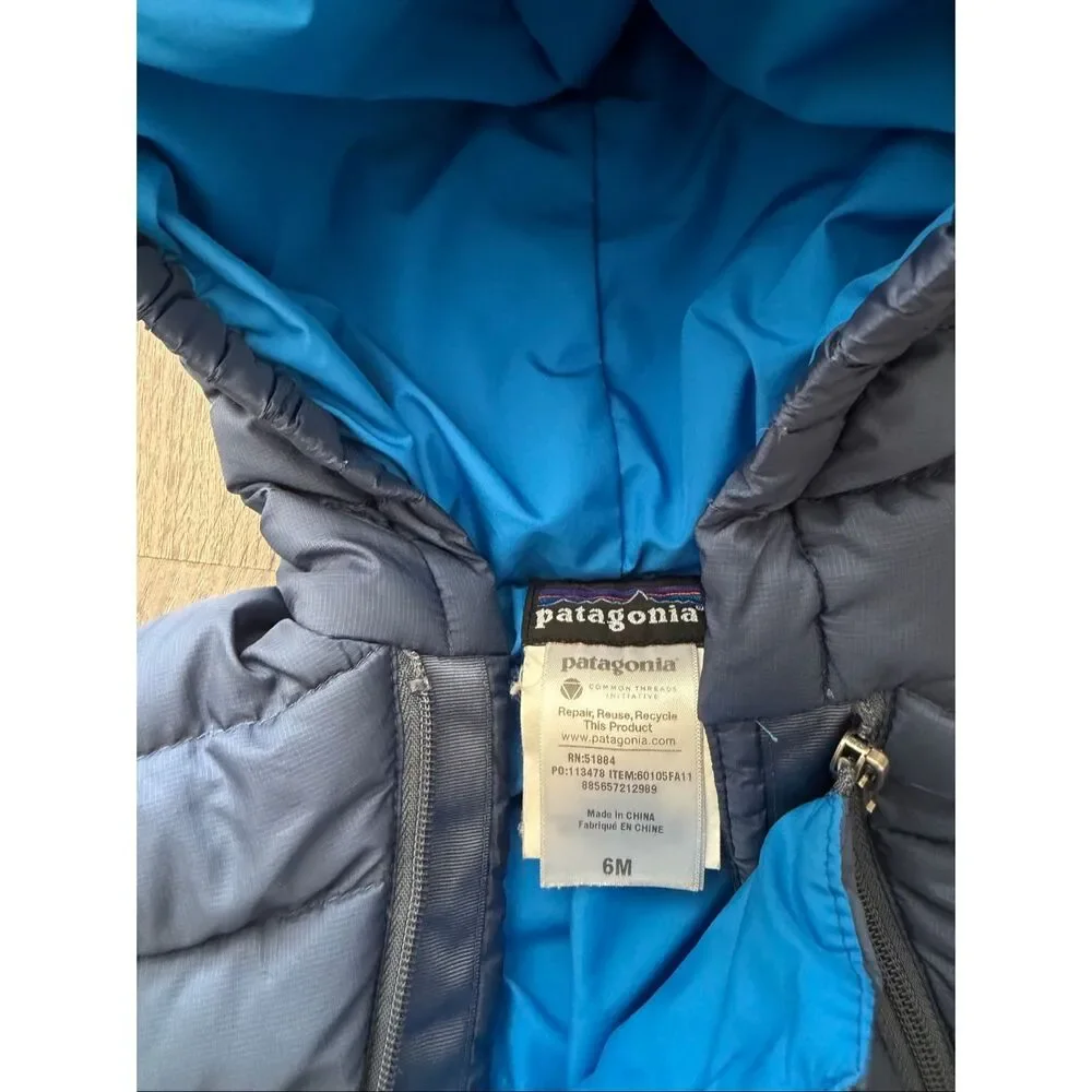 Patagonia Goose Down Infant Baby Bunting Coat Snowsuit Size 6 Months Blue